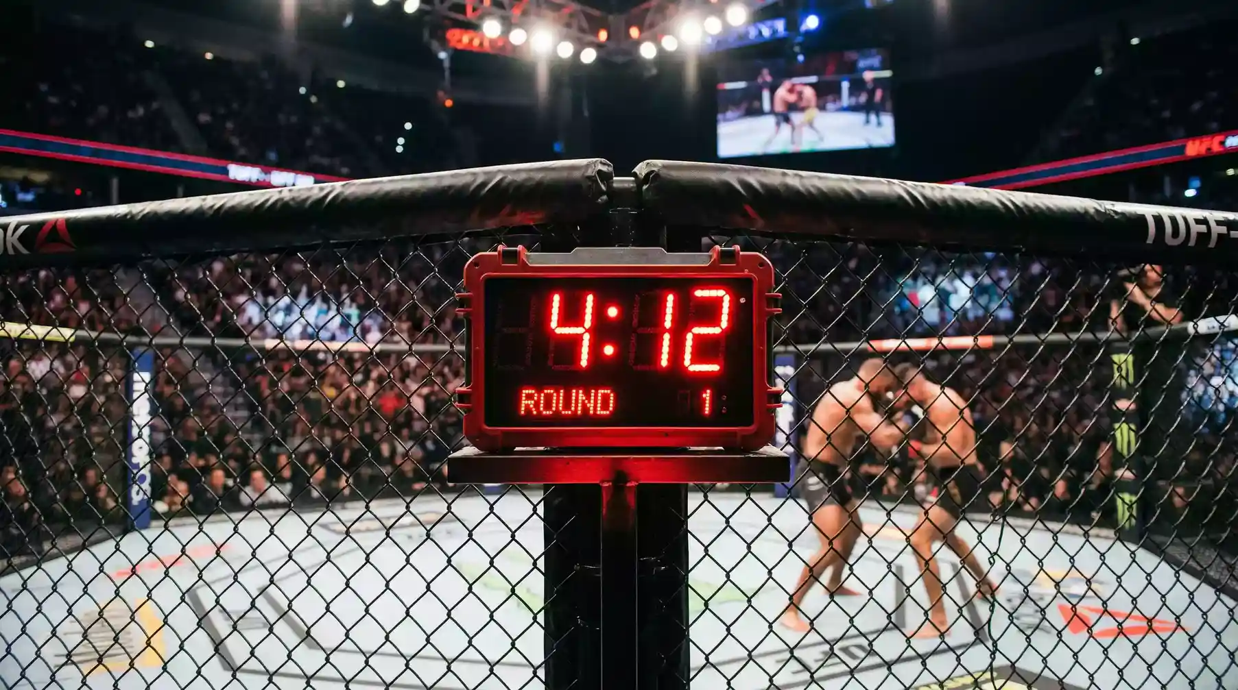 Reloj del octágono mostrando tiempo de round en pelea UFC